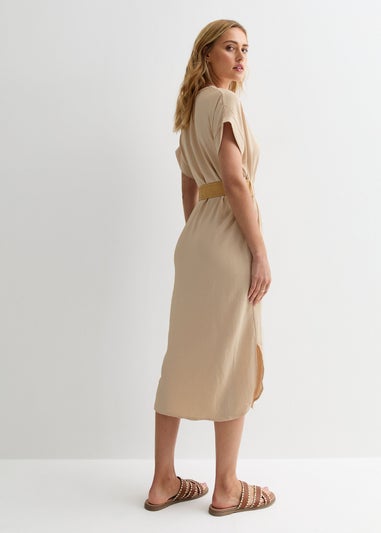Gini London Beige V Neck Raffia Belt Tunic Dress