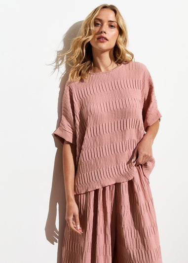 Gini London Pink Pleated Textured Oversized Top