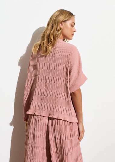 Gini London Pink Pleated Textured Oversized Top