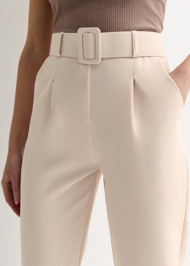 Gini London Cream Belt Detail Tapered Trousers