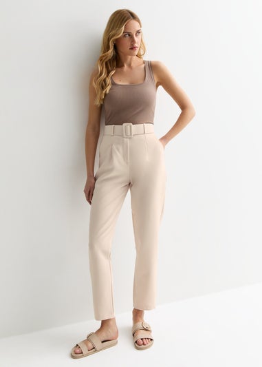 Gini London Cream Belt Detail Tapered Trousers