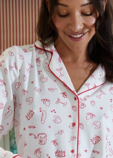 Threadbare Pink Printed Long Button Through Pyjama Set