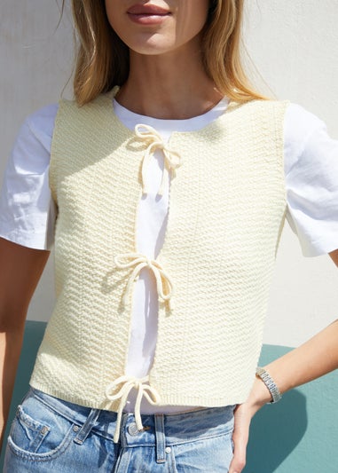 Threadbare Lemon Tie Front Knitted Vest