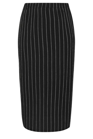 Yours Curve Black Textured Pinstripe Maxi Skirt