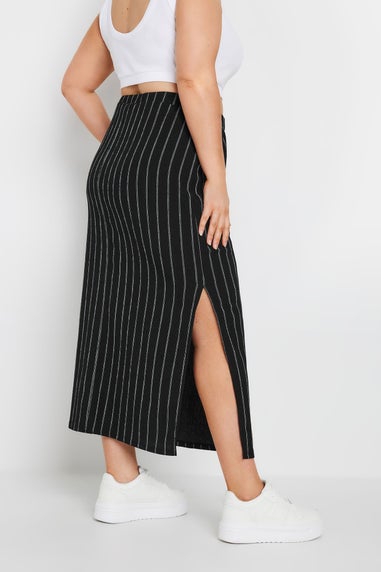 Yours Curve Black Textured Pinstripe Maxi Skirt