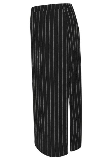 Yours Curve Black Textured Pinstripe Maxi Skirt