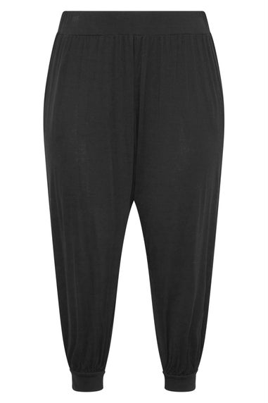 Yours Curve Black Cropped Jersey Harem Joggers