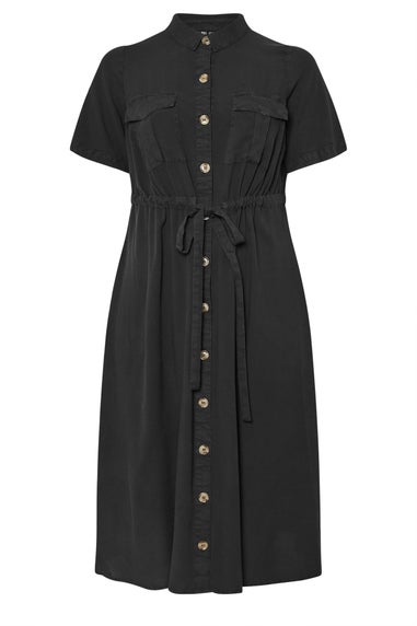 Yours Curve Black Tie Waist Chambray Shirt Dress