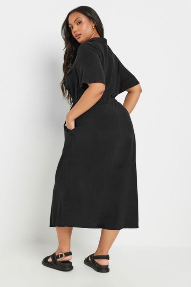 Yours Curve Black Tie Waist Chambray Shirt Dress