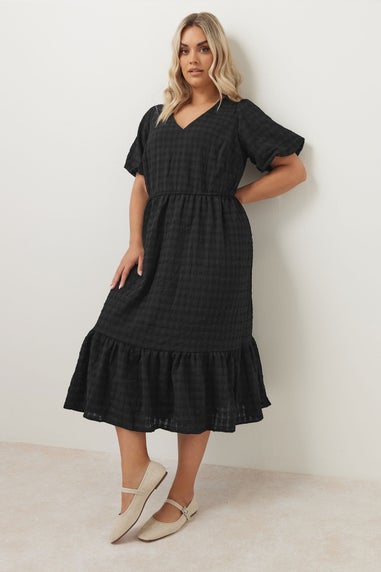 Yours Curve Black Textured Tiered Midi Dress