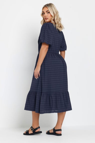 Yours Curve Navy Blue Textured Check Midi Dress