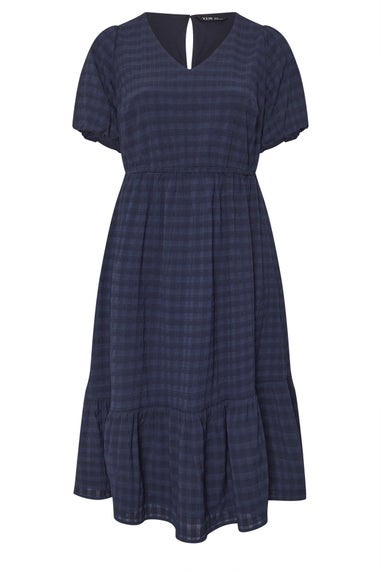 Yours Curve Navy Blue Textured Check Midi Dress