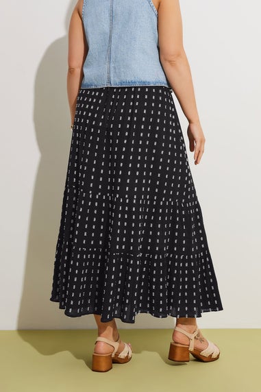 Yours Curve Black & White Dobby Tiered Maxi Skirt