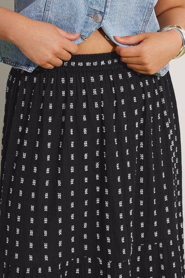Yours Curve Black & White Dobby Tiered Maxi Skirt