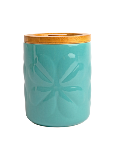 Beau & Elliot Teal Carnaby Porcelain Embossed Jar with Bamboo Lid