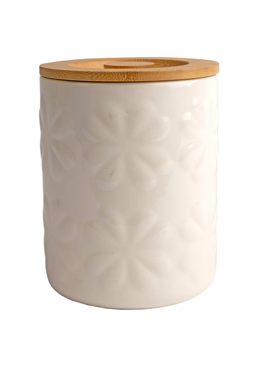 Beau & Elliot Ivory Carnaby Large Porcelain Embossed Jar with Bamboo Lid