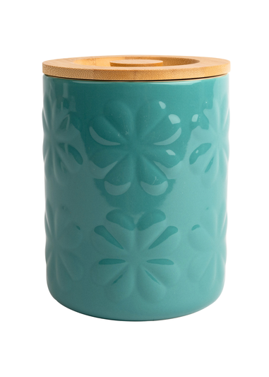 Beau & Elliot Teal Carnaby Large Porcelain Embossed Jar with Bamboo Lid