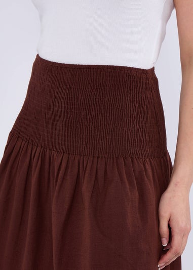 Gini London Brown Cotton Smock Tiered Cotton Maxi Skirt