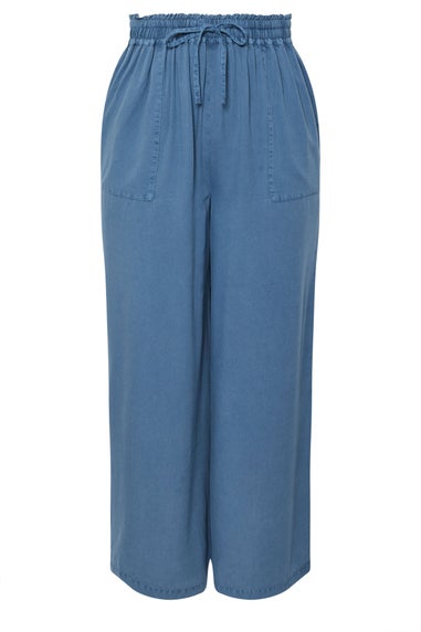 Yours Curve Blue Chambray Tie Front Wide Leg Trousers
