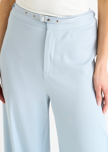 Gini London Light Blue Tailored Belt Wide Leg Trousers