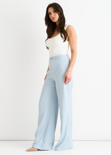 Gini London Light Blue Tailored Belt Wide Leg Trousers