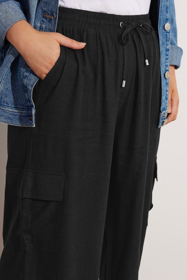 Yours Curve Black Linen Cargo Trousers