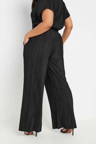 Yours Curve Black Plisse Wide Leg Trousers