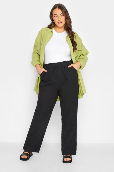 Yours Curve Black Cool Cotton Wide Leg Trousers