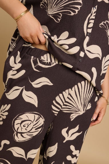 Yours Curve Brown Seashell Print Textured Wide Leg Trousers