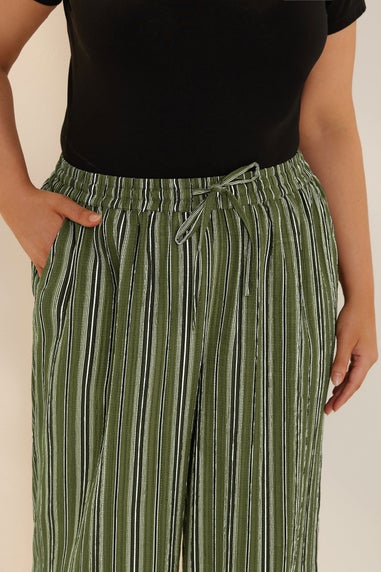 Yours Curve Green Stripe Textured Wide Leg Trousers