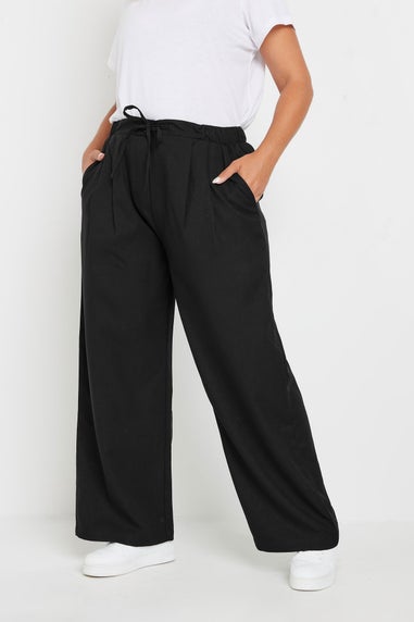Yours Curve Black Drawstring Wide Leg Trousers