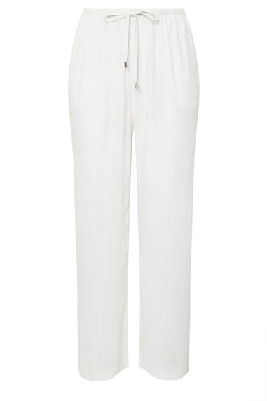 Yours Curve White Linen Wide Leg Trousers
