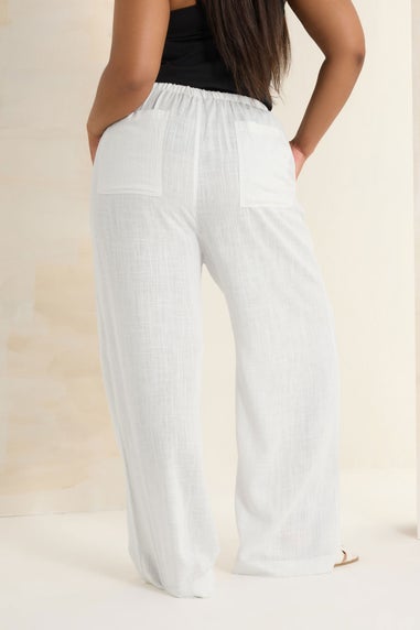 Yours Curve White Linen Wide Leg Trousers