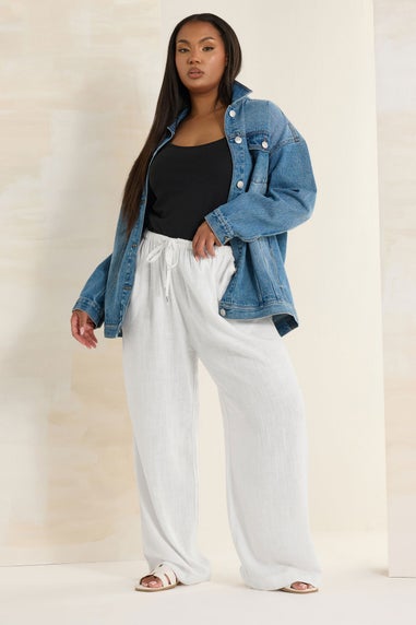 Yours Curve White Linen Wide Leg Trousers