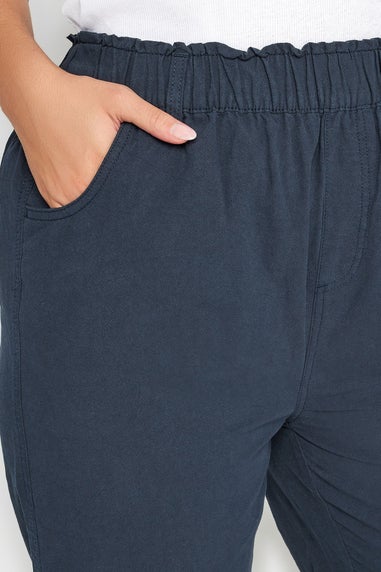 Yours Curve Navy Blue Cool Cotton Cropped Trousers