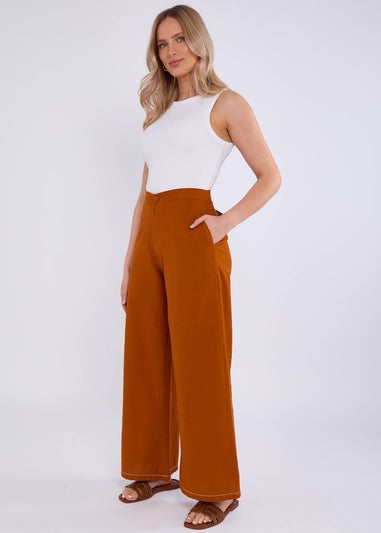 Gini London Orange Contrast Embroidery Stitch Detail Trouser