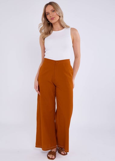 Gini London Orange Contrast Embroidery Stitch Detail Trouser