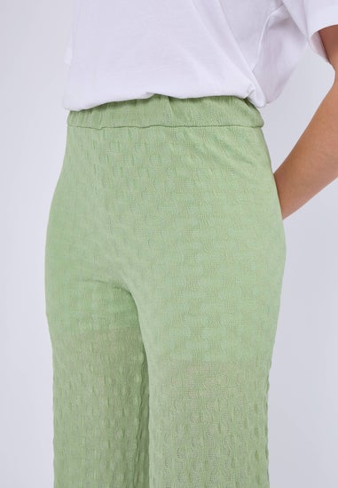 Gini London Sage Green Textured Elasticated Waist Flared Trousers
