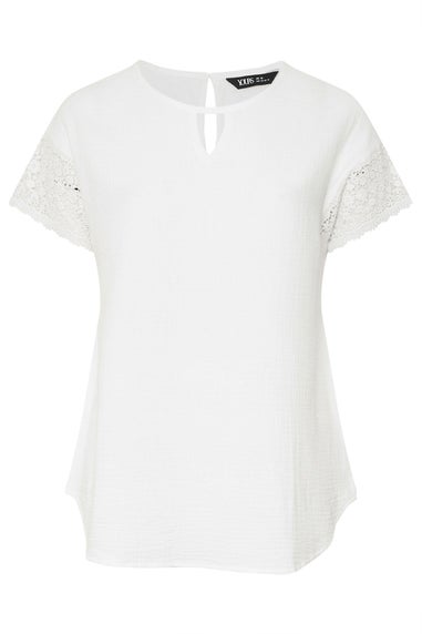 Yours Curve White Cheesecloth Crochet Top