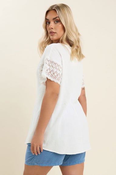 Yours Curve White Cheesecloth Crochet Top