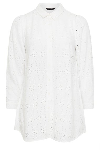 Yours Curve White Broderie Anglaise Long Sleeve Shirt
