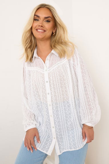 Yours Curve White Embroidered Shirt
