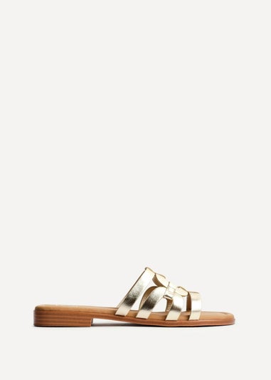 Linzi Lupita Gold Faux Leather Linked Flat Slider Sandal