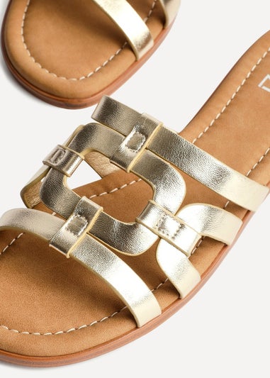 Linzi Lupita Gold Faux Leather Linked Flat Slider Sandal