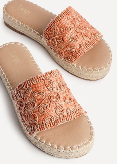Linzi Savvy Orange Woven Flat Slider Sandal