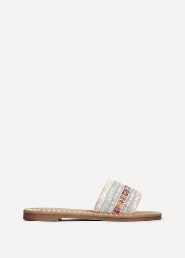 Linzi Carel White Multi Woven Embellished Flat Sandals