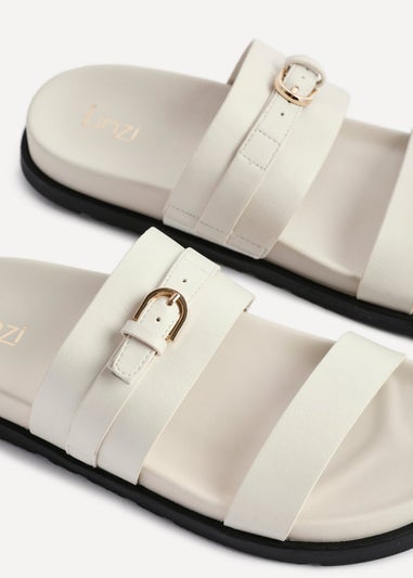 Linzi Ezra Ivory Faux Leather Flat Slider Sandals