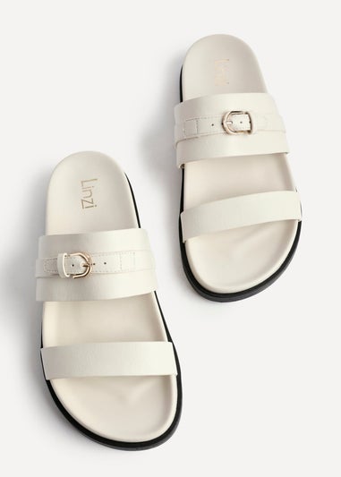 Linzi Ezra Ivory Faux Leather Flat Slider Sandals