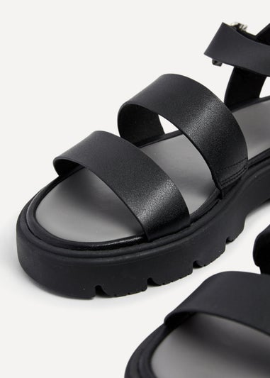 Linzi Ramona Black Faux Leather Gladiator Style Two Strap Sandal