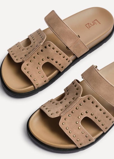 Linzi Karma Camel Nubuck Studded Linked Design Sandal